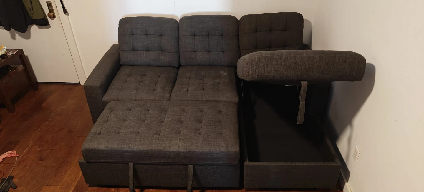 Dark Gray Tufted Sectional Sofa with Storage - photo 4