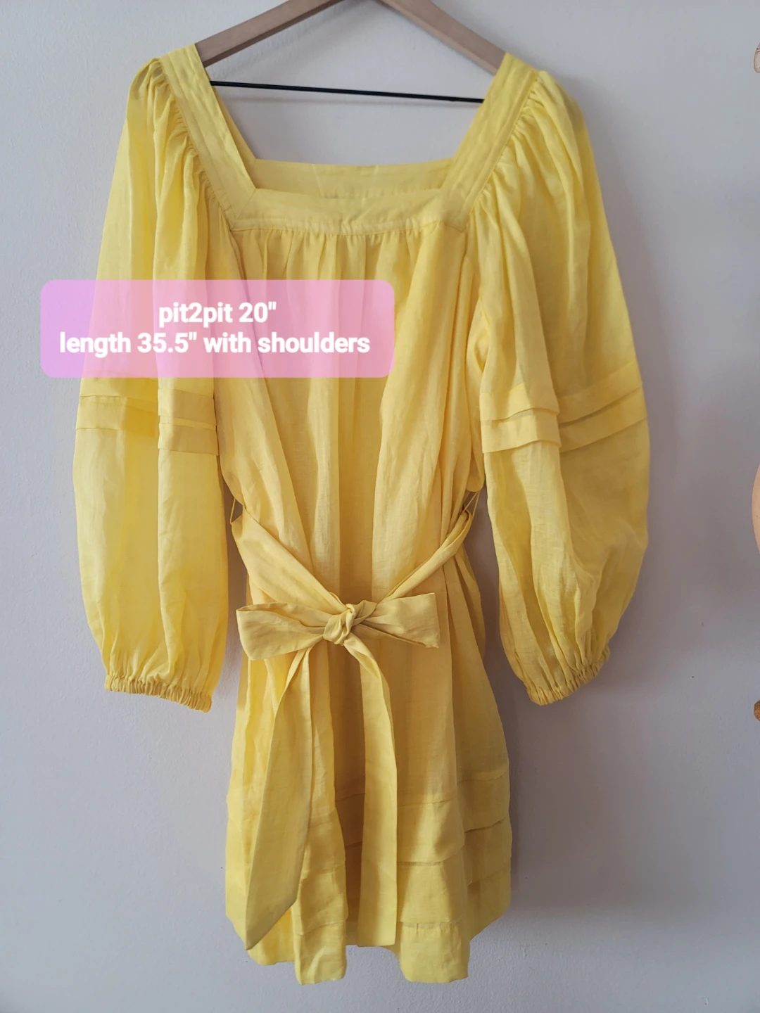 Banana Republic Yellow Linen Ramie Puff Sleeve Dress Sz L NWT - photo 2