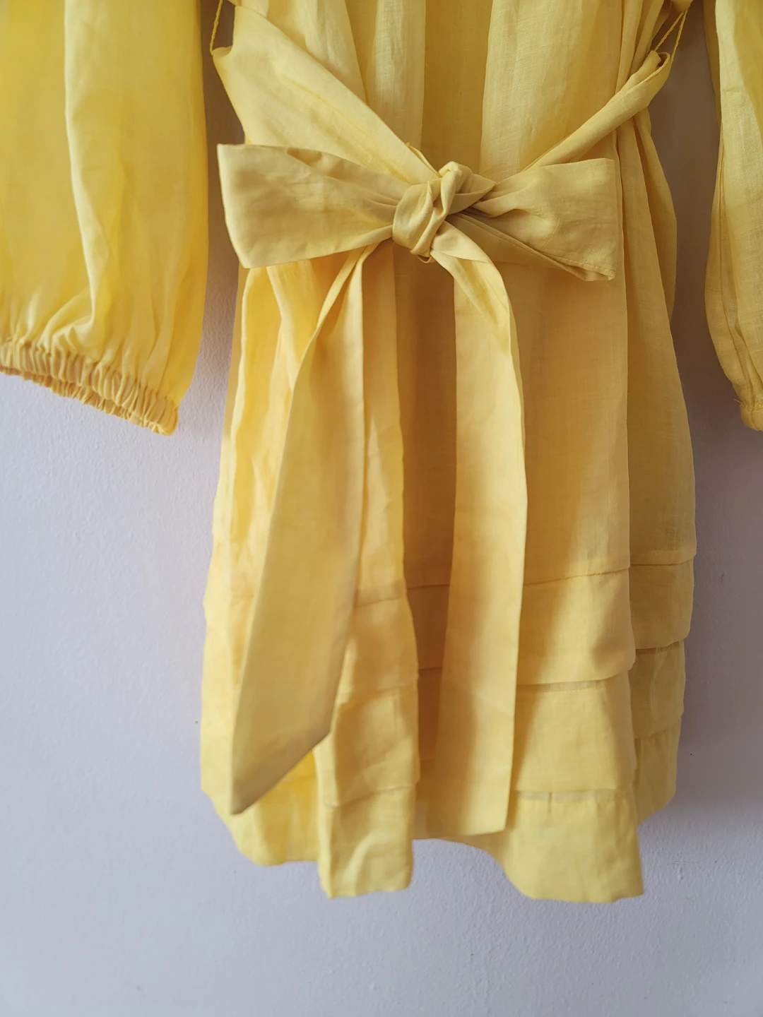 Banana Republic Yellow Linen Ramie Puff Sleeve Dress Sz L NWT - photo 5