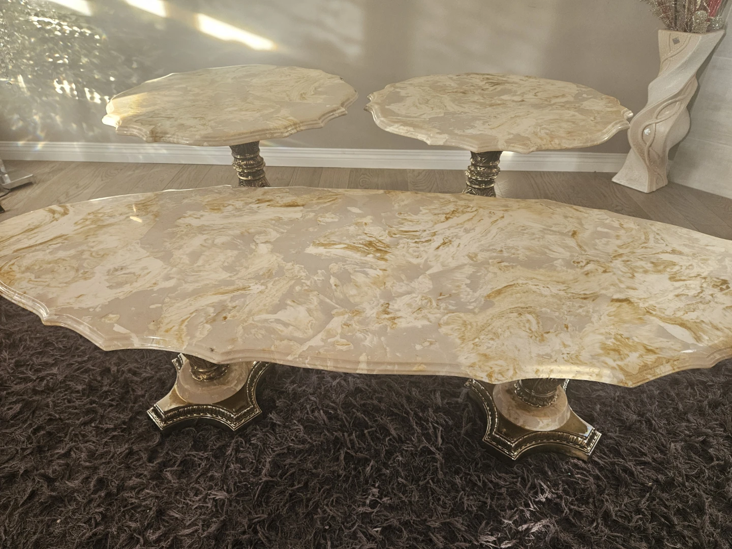 Marble Top Coffee Table and Side Tables Set