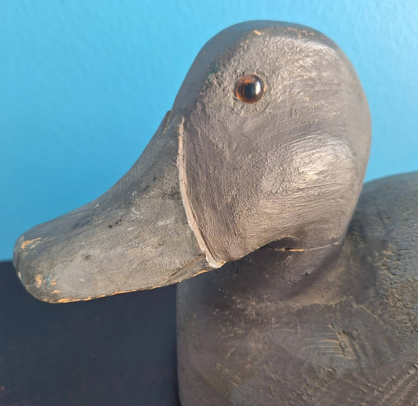 Antique early 1900s hand-carved black duck decoy - photo 4