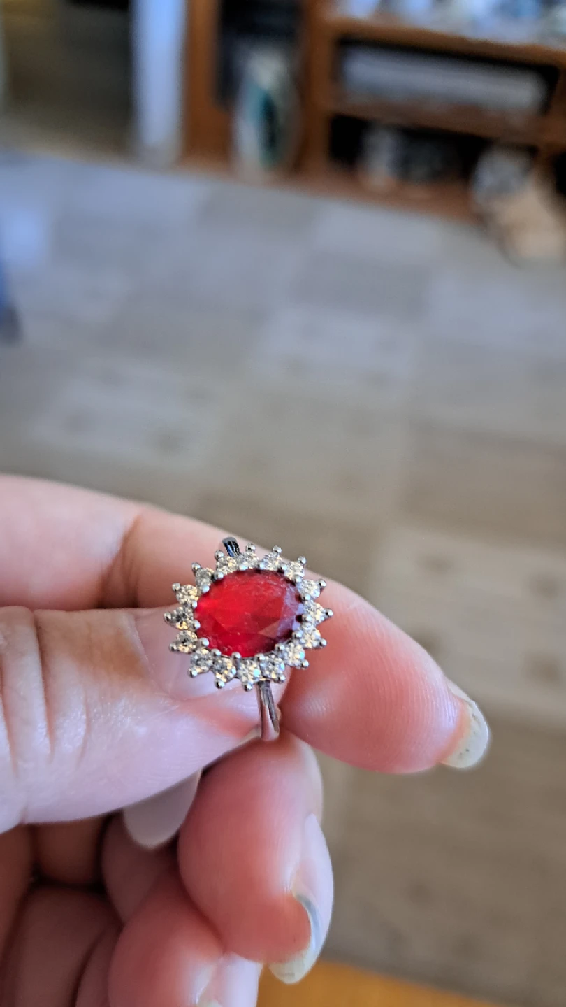 Silver-tone Ring with Red Oval Gemstone - photo 4