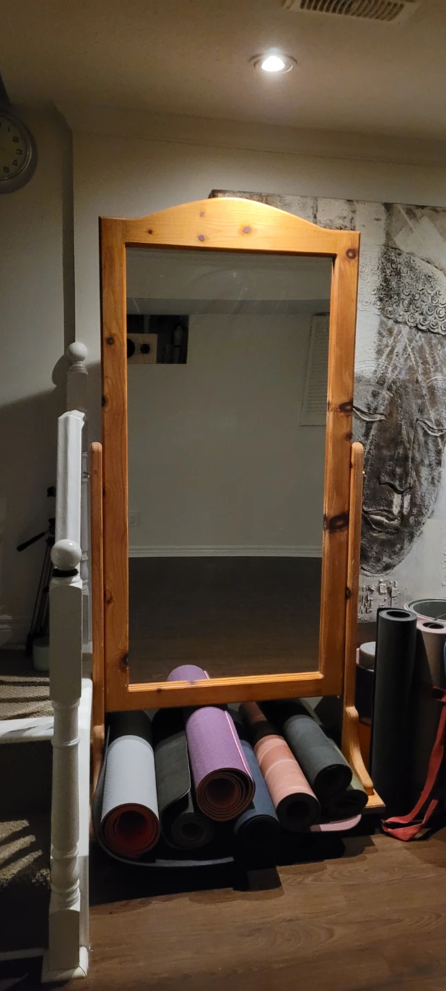 Full Body Wooden Mirror Wooden with Storage Shelf and Wheel - photo 2