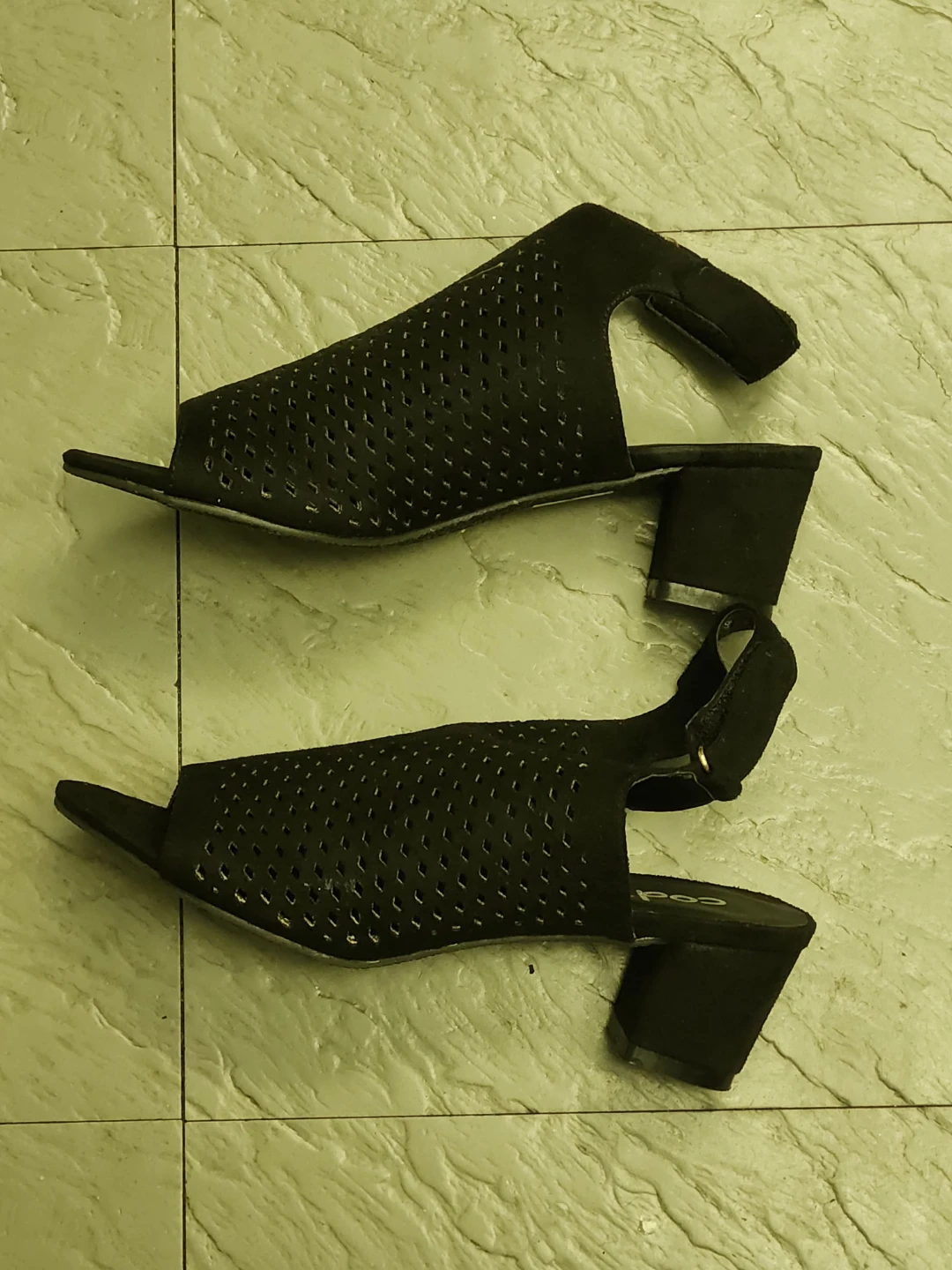 Black Perforated Slingback Block Heels