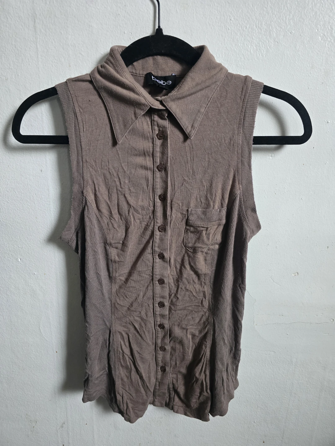 Bebe Sleeveless Collared Button-Up Top