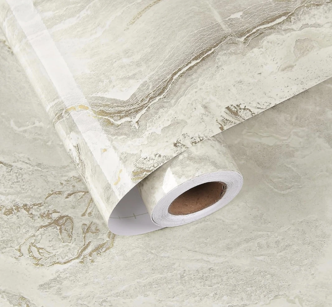 Glossy Marble Beige Gold Peel and Stick Wallpaper 15.7"X78.8"