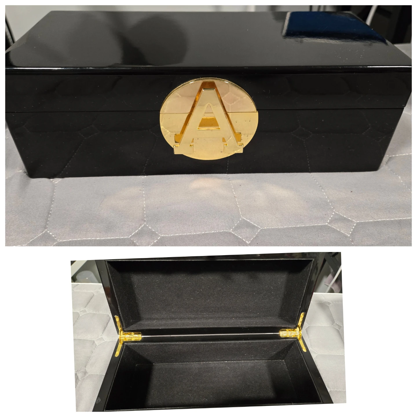 🏆Black Lacquer Jewelry Box with Gold 'A' Emblem