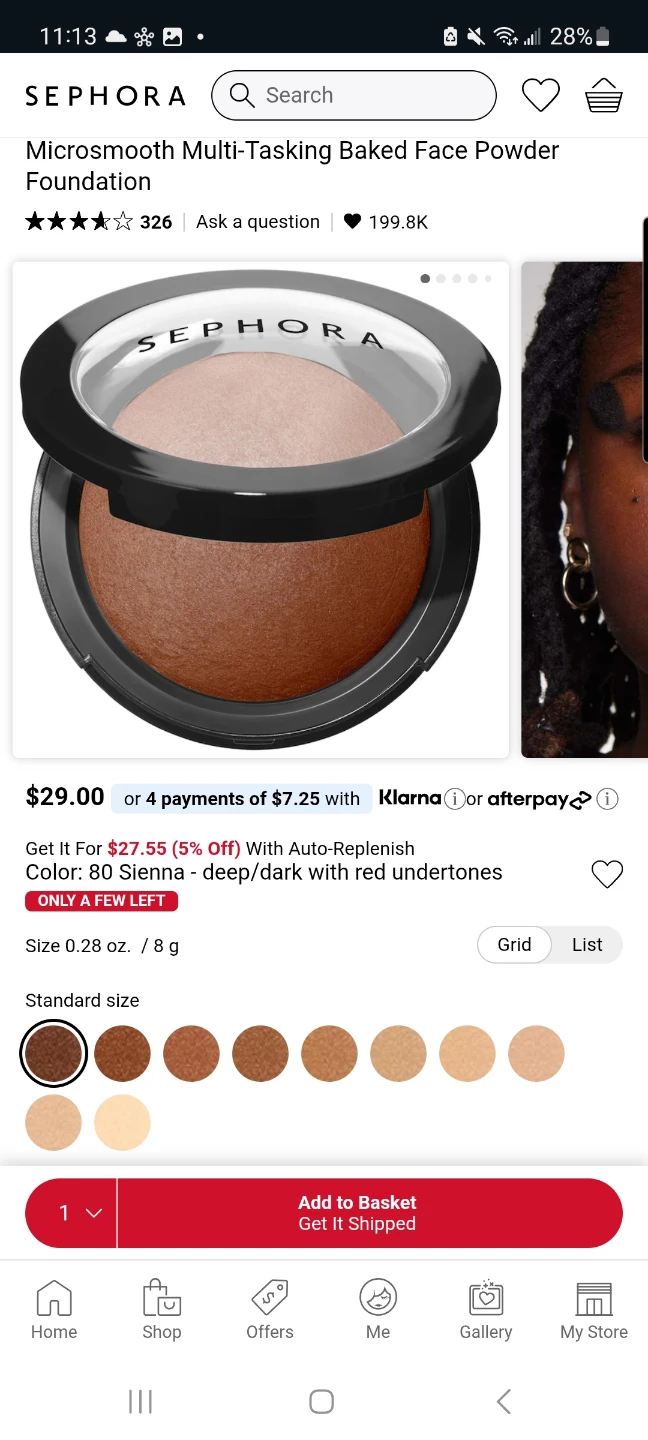 Sephora Microsmooth Baked Face Powder Foundation 80 Sienna 🏆