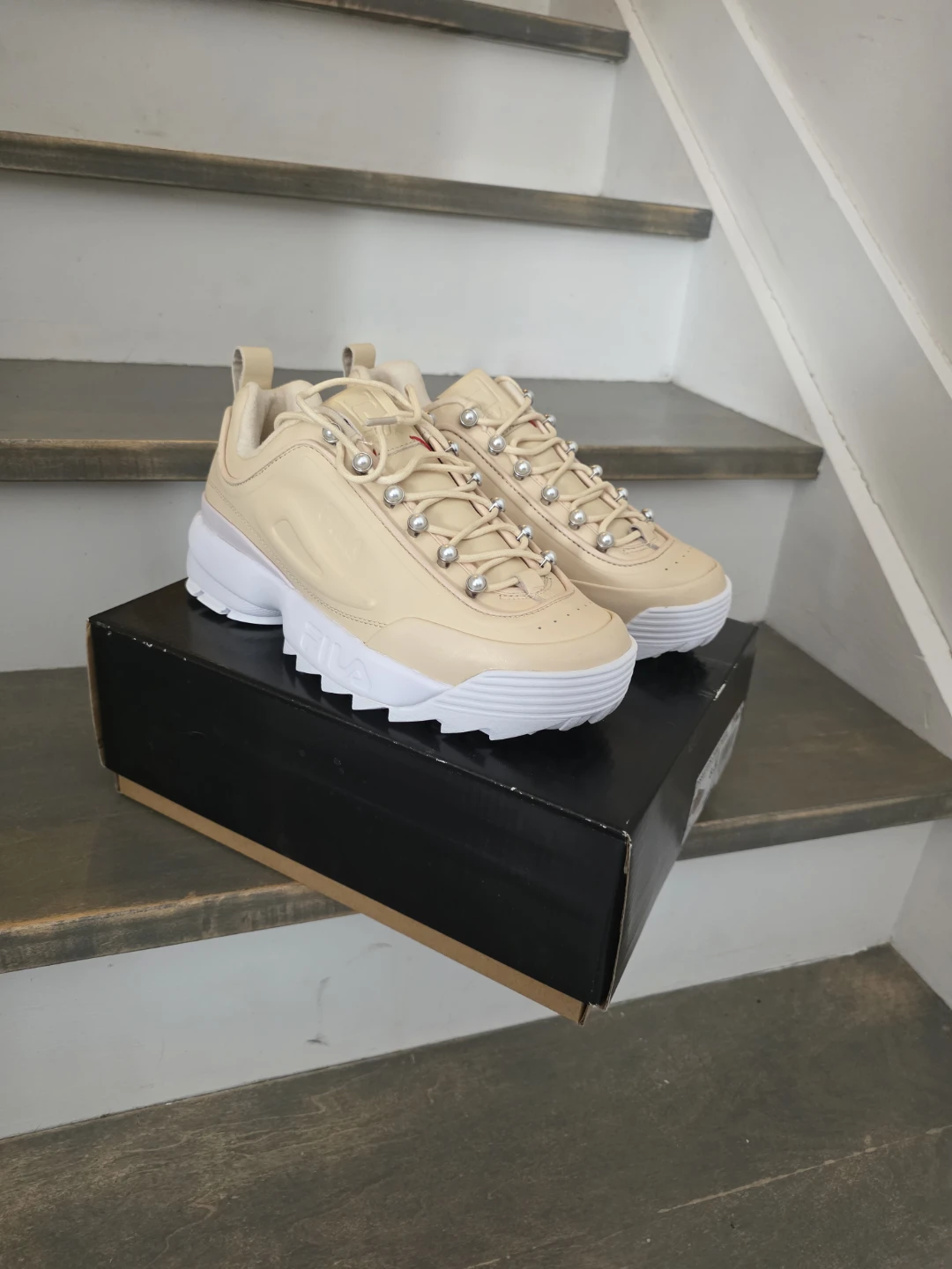 FILA Disruptor II Pearl Embellished Sneakers Beige