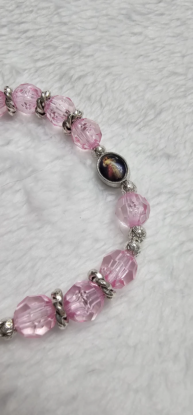 Pink Beaded Rosary Bracelet with Crucifix Charm - photo 3
