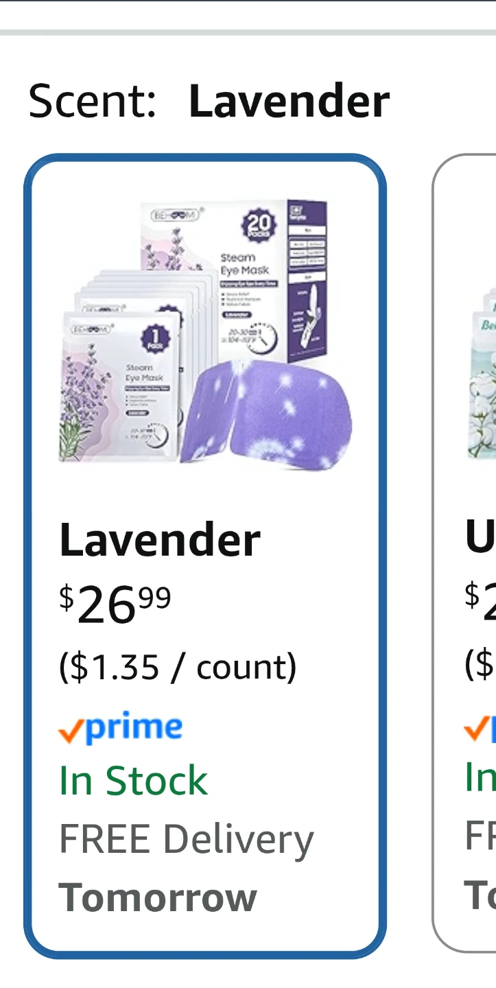 BeHoomi Lavender Scented Steam Eye Masks - 20 Packs