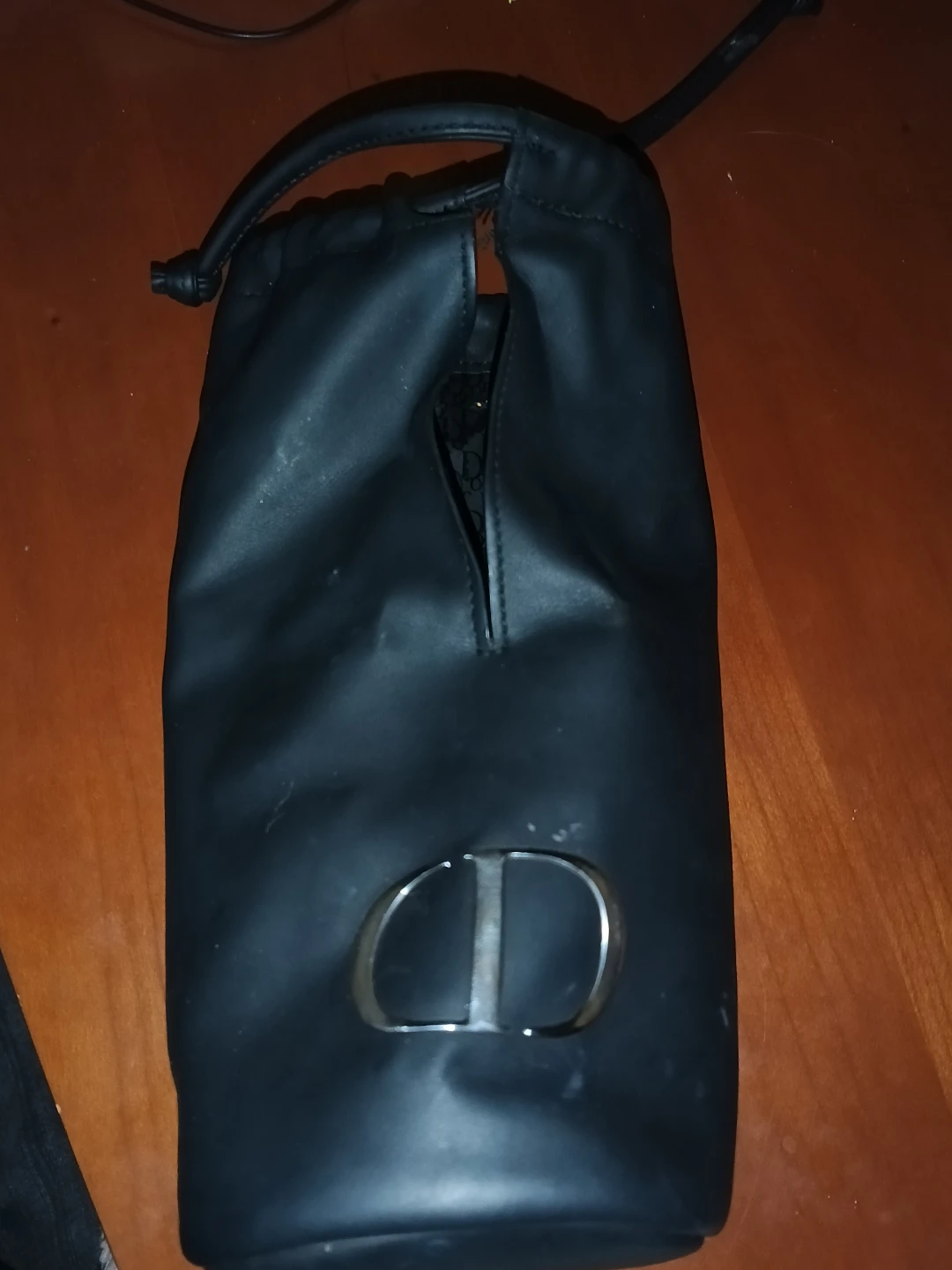 Christian Dior Black Leather Drawstring Pouch Bag