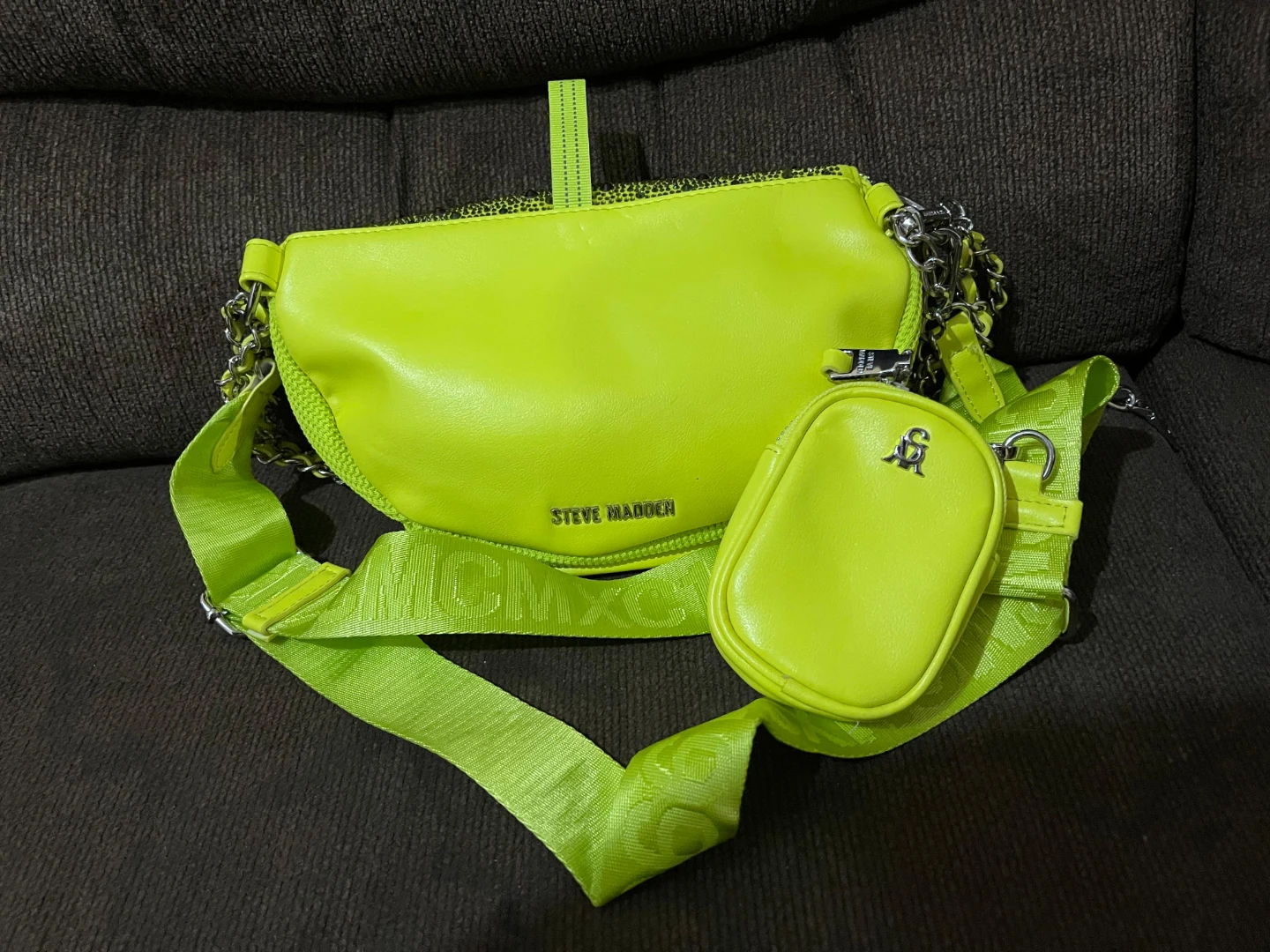 Steve Madden Neon Yellow Rhinestone Crossbody Bag with Pouch - photo 2