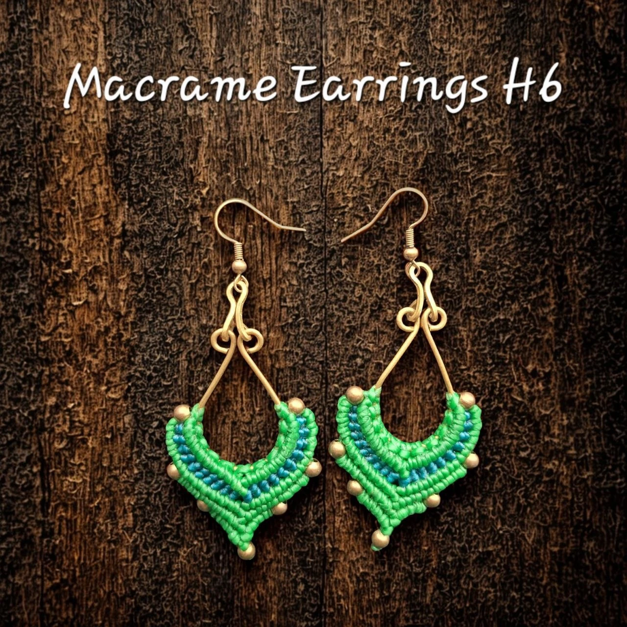 Green and Blue Macrame Earrings H06🏆