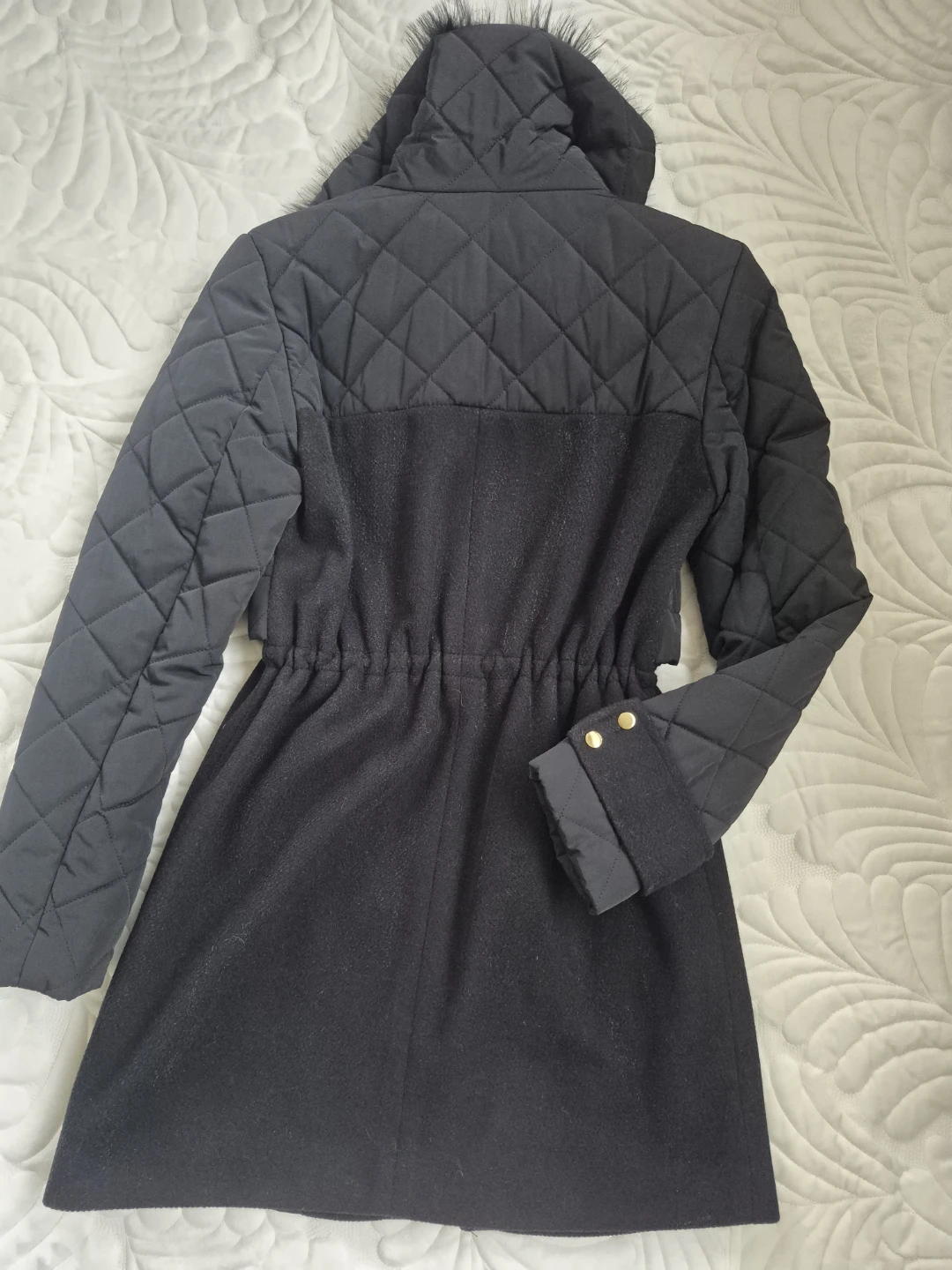 3 Rooms Black Quilted Faux Fur Collar Coat - photo 3