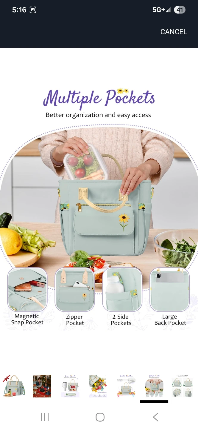 Light Blue Lunch Bag with Sunflower Design - 8L