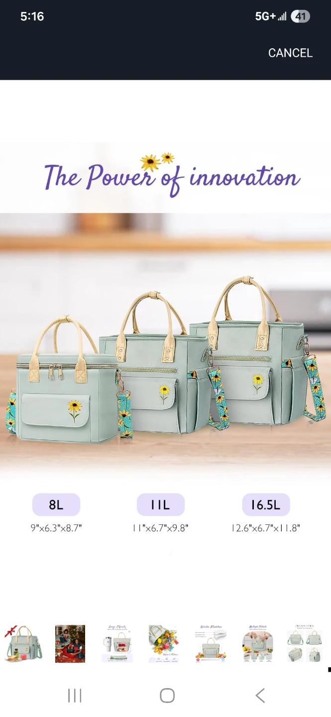 Light Blue Lunch Bag with Sunflower Design - 8L - photo 3