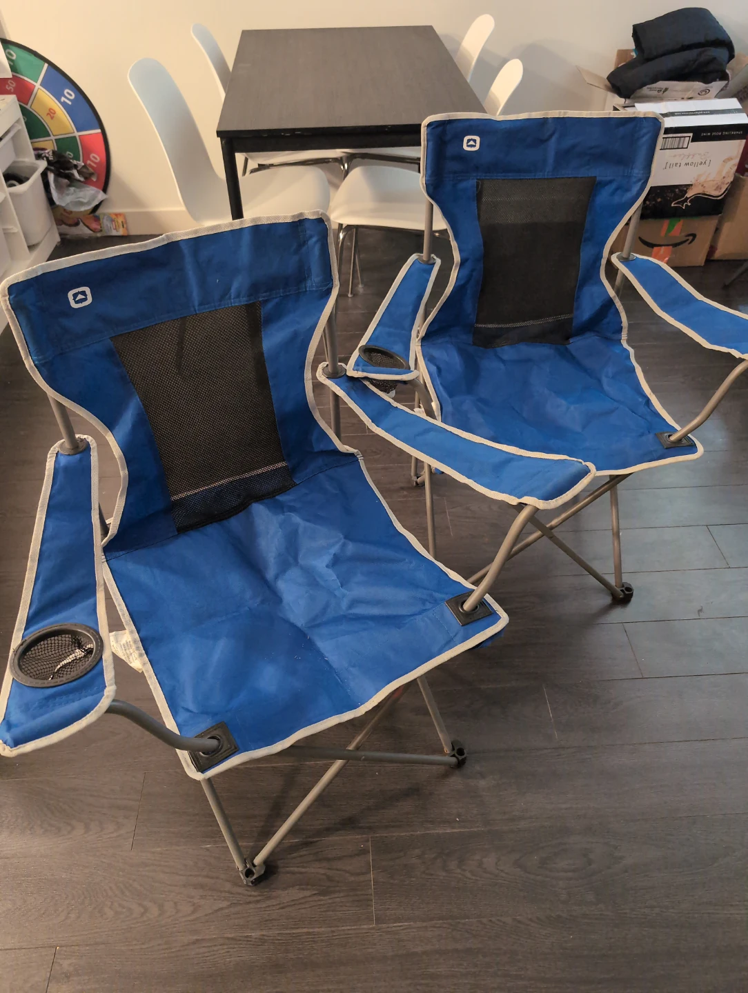 Blue Folding Camp Chairs with Cup Holder (Set of 2)