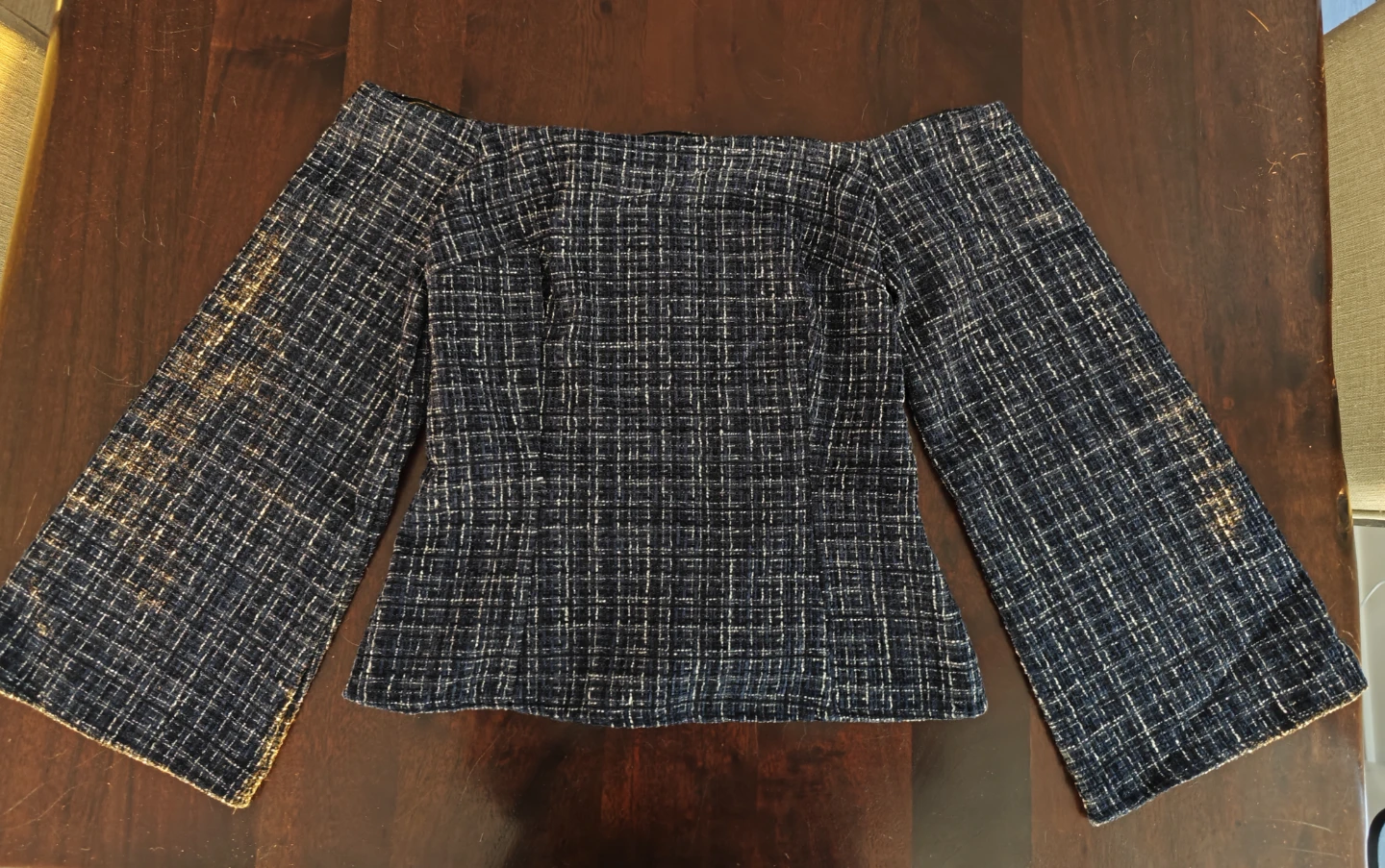 Zara Tweed Off-the-Shoulder Top