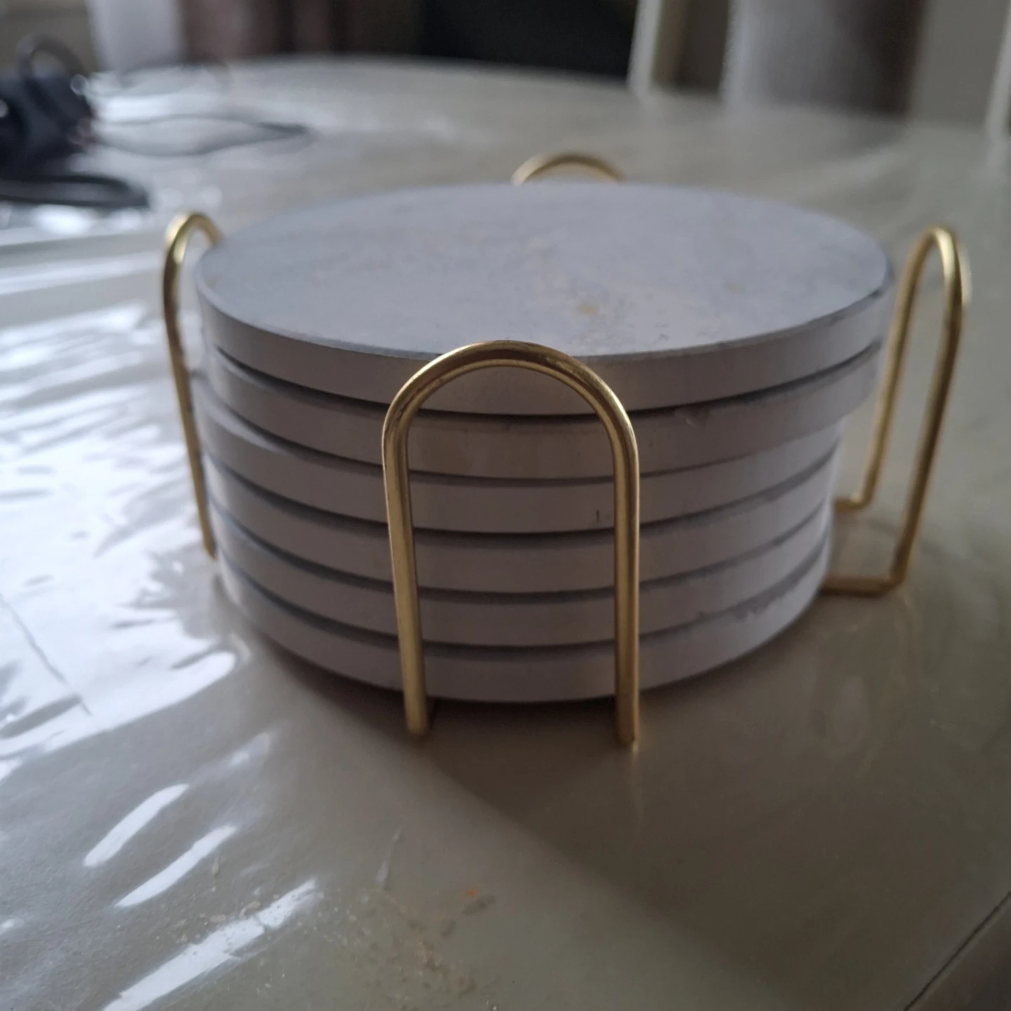 Set of 6 Coasters with Gold Holder