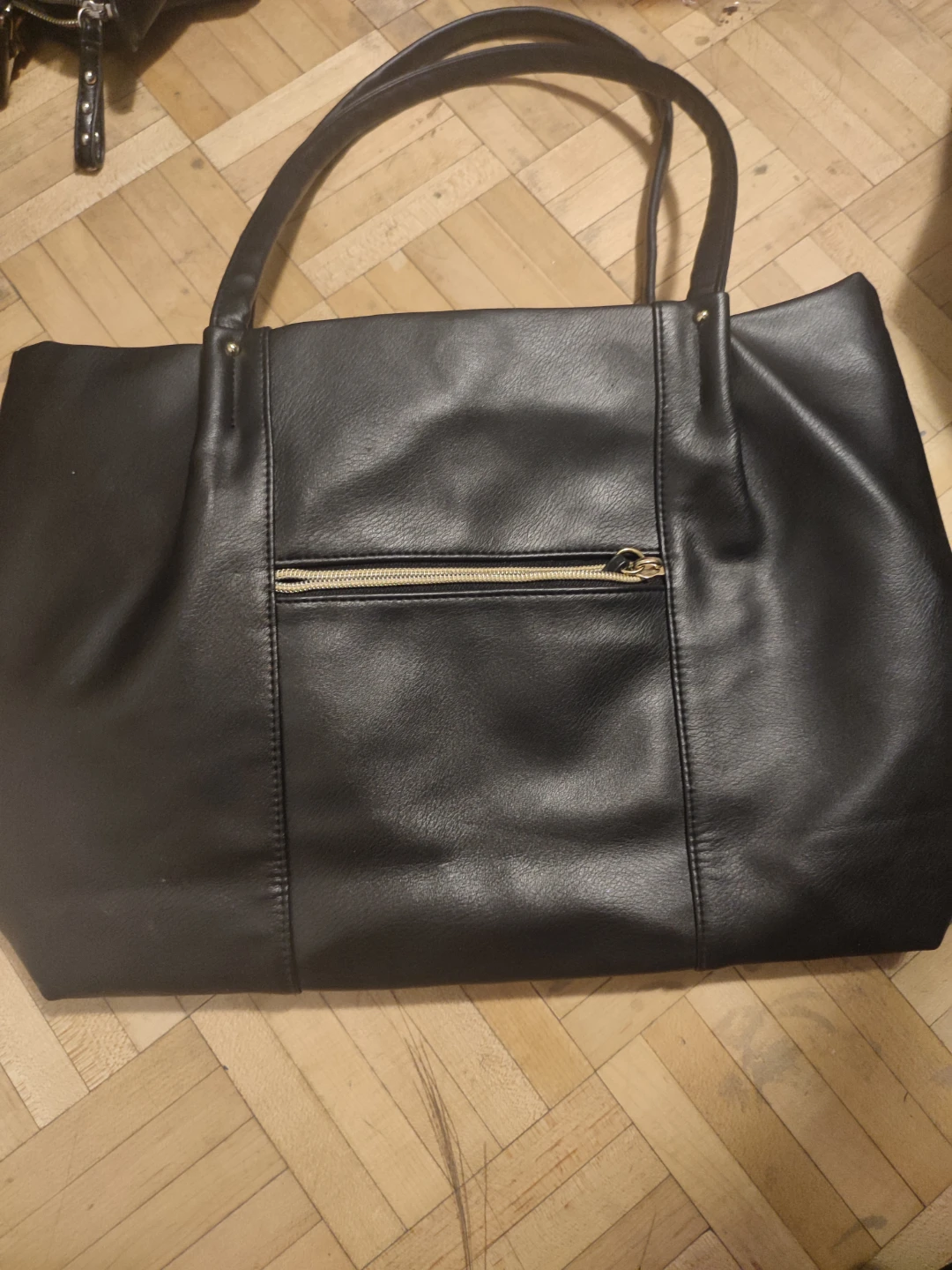 Black Faux Leather Tote Bag