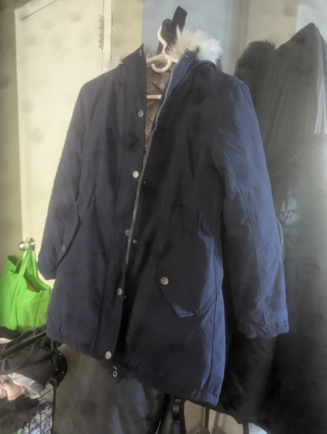 Navy Blue Parka with Faux Fur Hood - photo 2