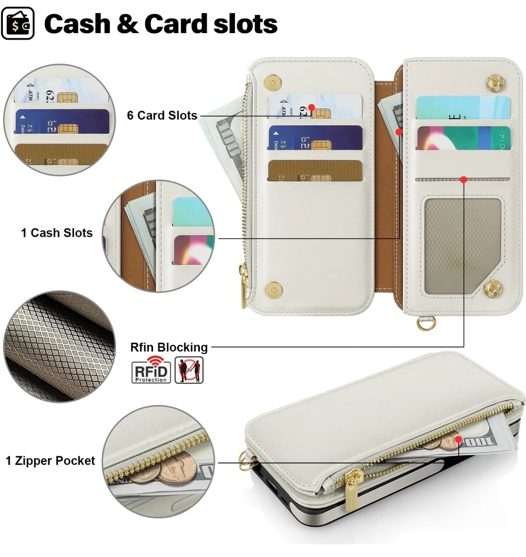 iPhone 15 (6.1") Wallet Case with Zipper and Card Slots - photo 4
