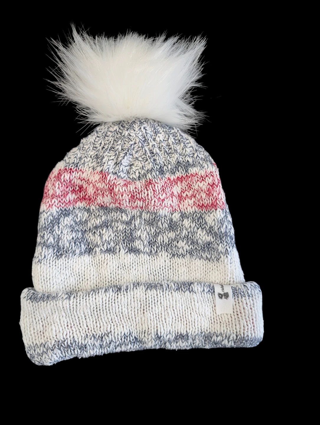 Pom Pom Beanie - White/Grey/Pink