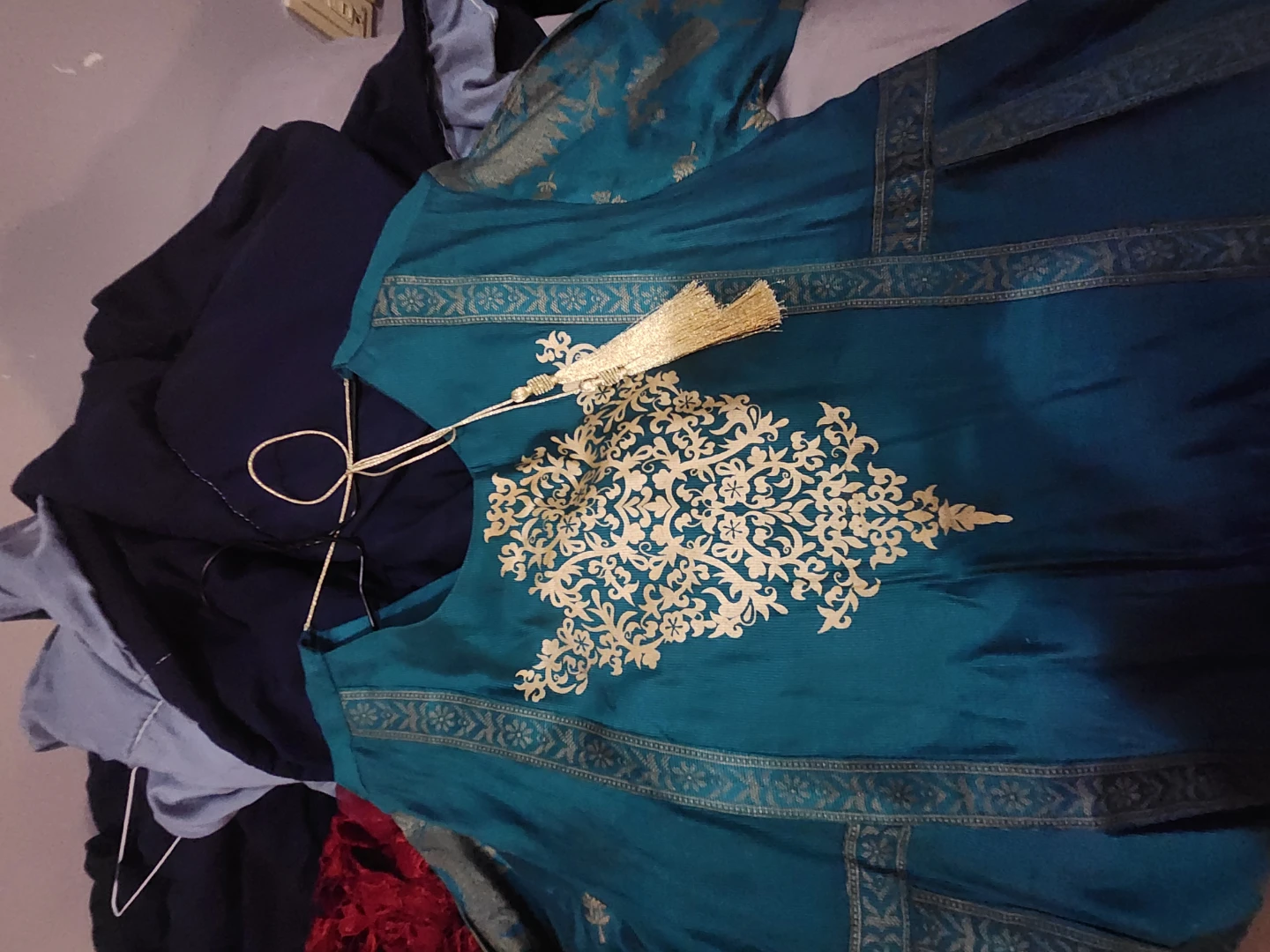 Teal Kurti with Gold Embroidery