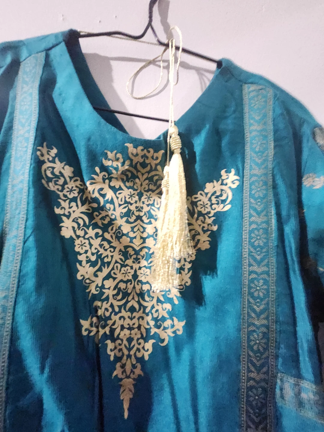 Teal Kurti with Gold Embroidery - photo 2