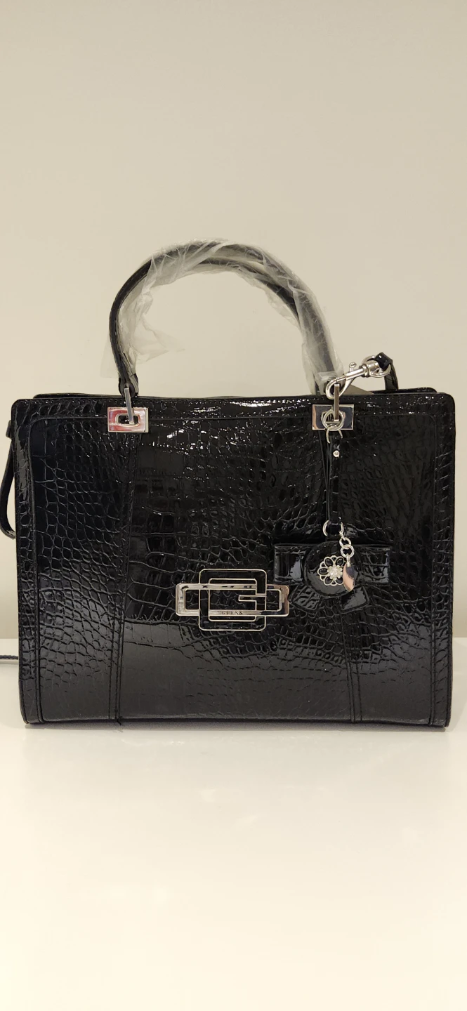 Black GUESS Patent Croc Tote Bag