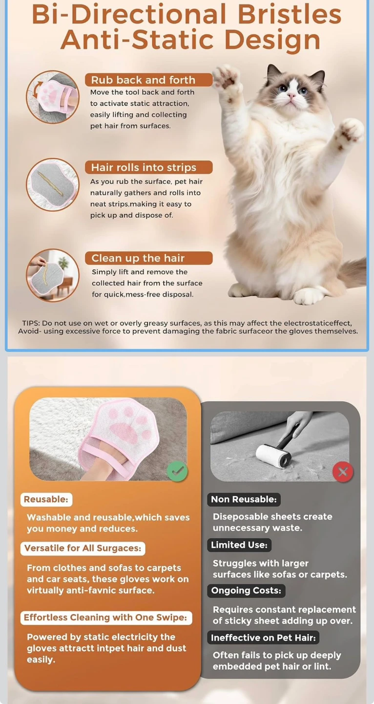 Reusable Pet Hair Remover Gloves