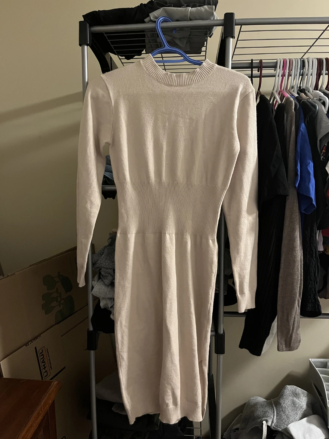 Beige Long Sleeve Knit Dress