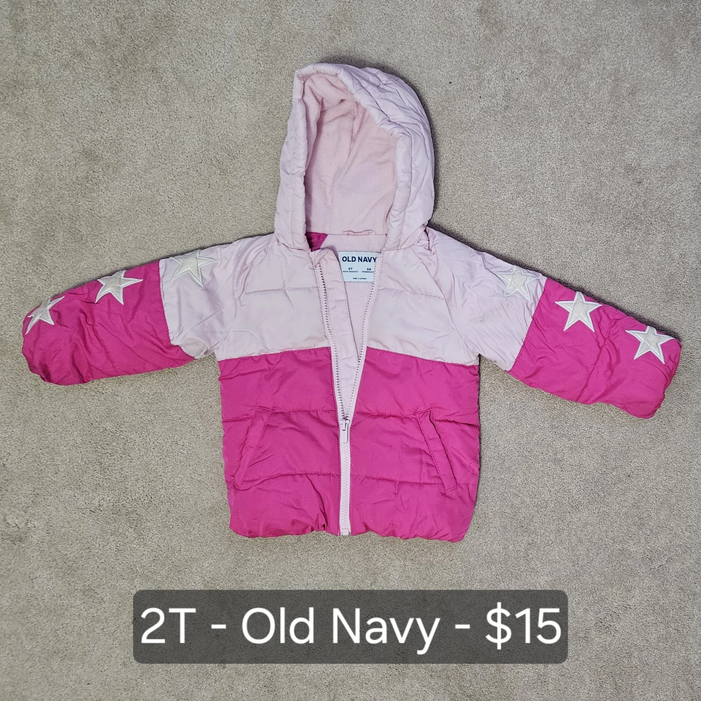 Old Navy Puffer Jacket Size 2T Pink Stars