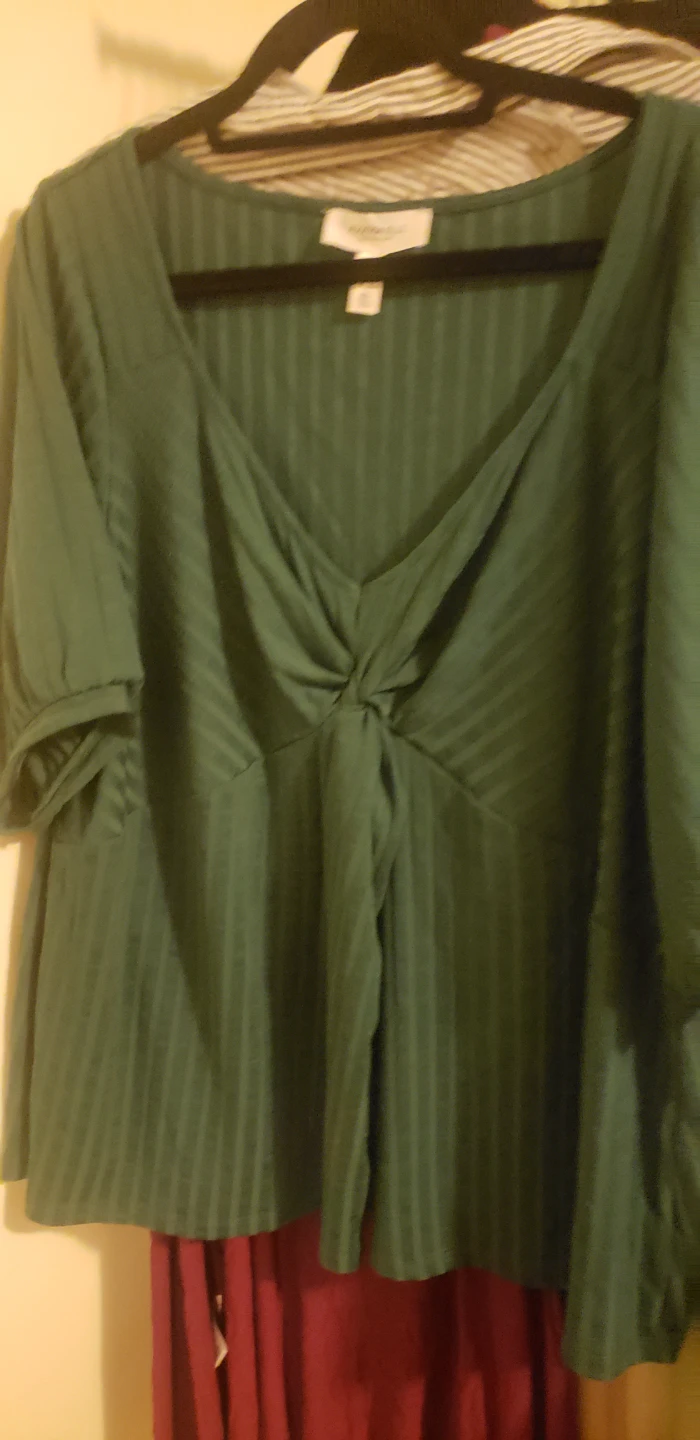 Fashion Nova Green Striped Twist Front Top - Medium