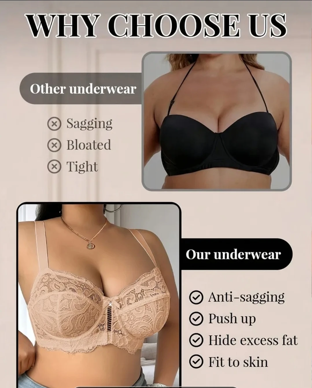 105C Apricot & WhiteLace Push-Up Bras