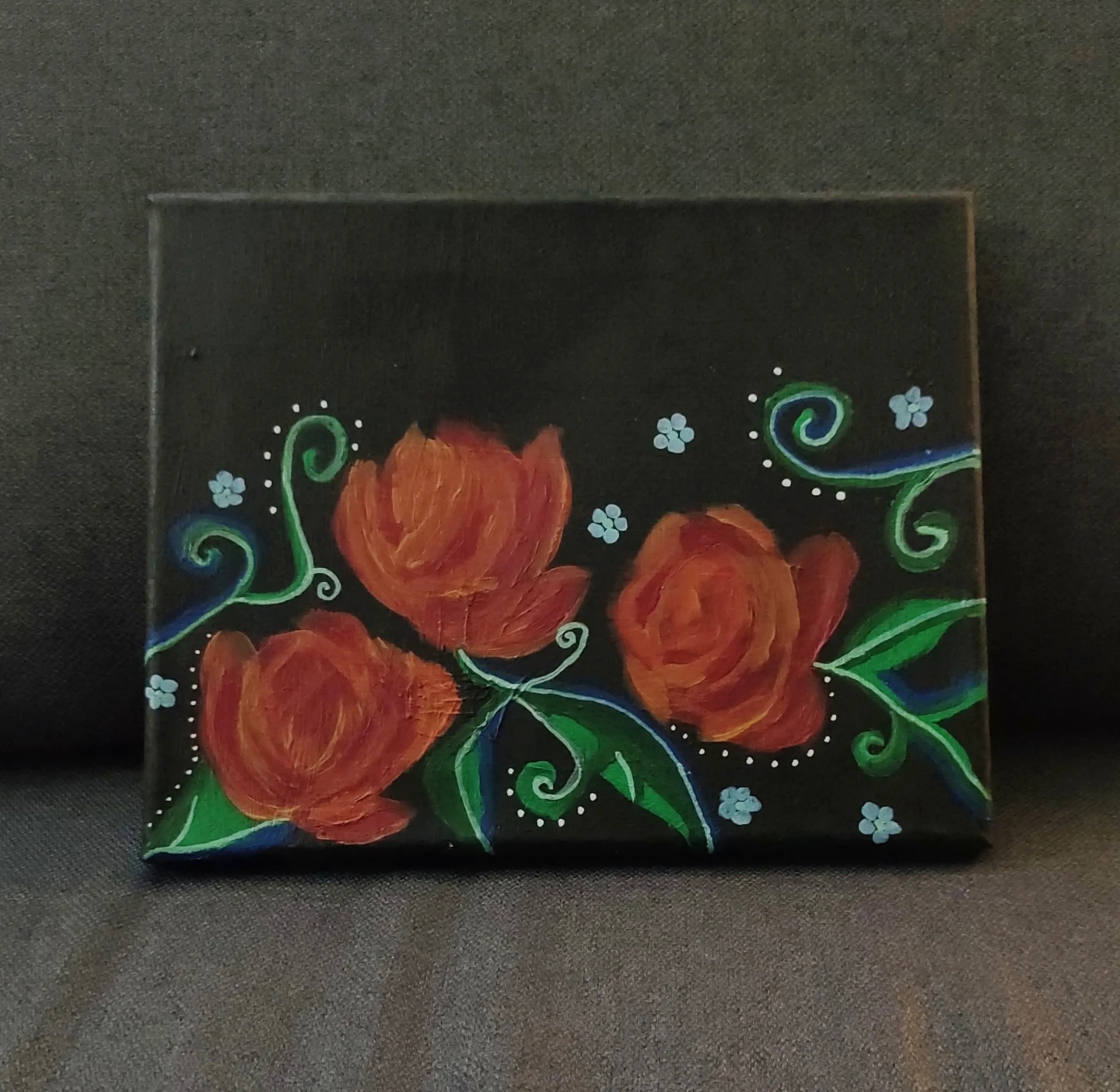 Small Canvas Painting with Red Roses