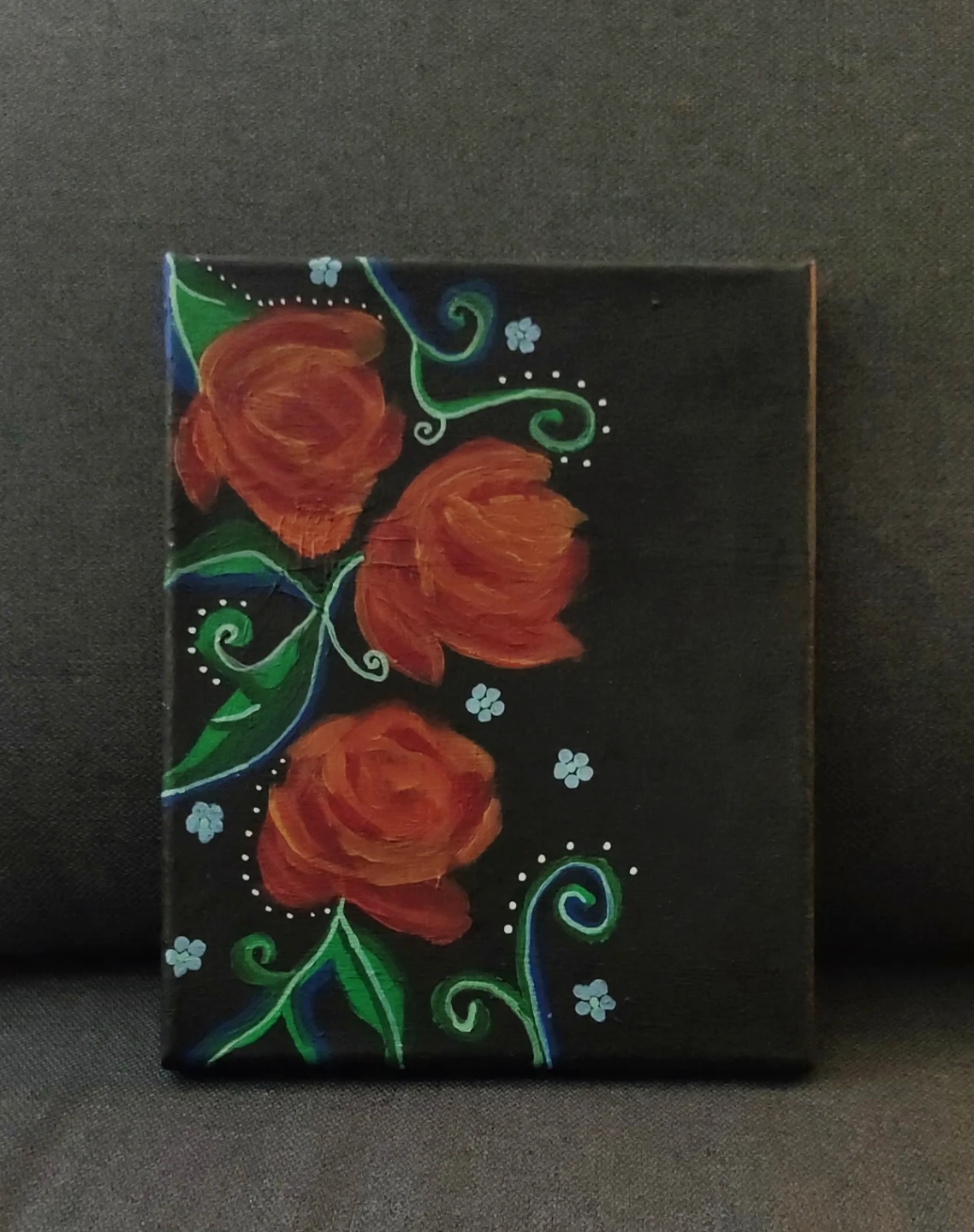 Small Canvas Painting with Red Roses - photo 2