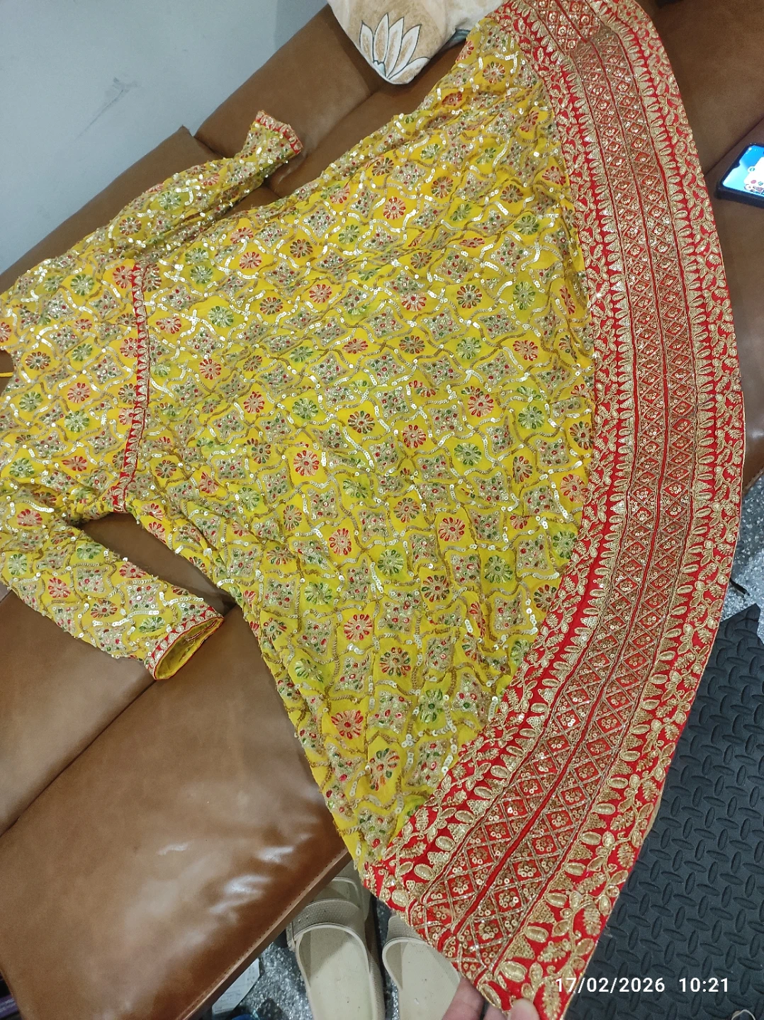 Yellow Sequin Kurti with Green Dupatta and Yellow Pants