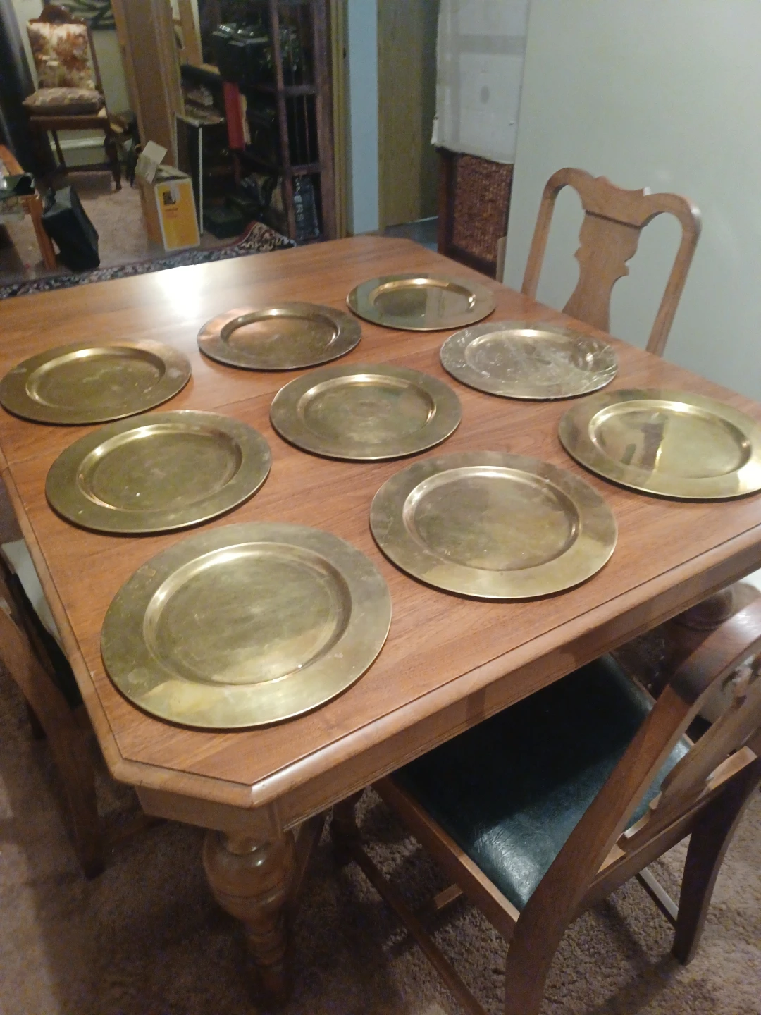 Set of nine Brass Charger Plates