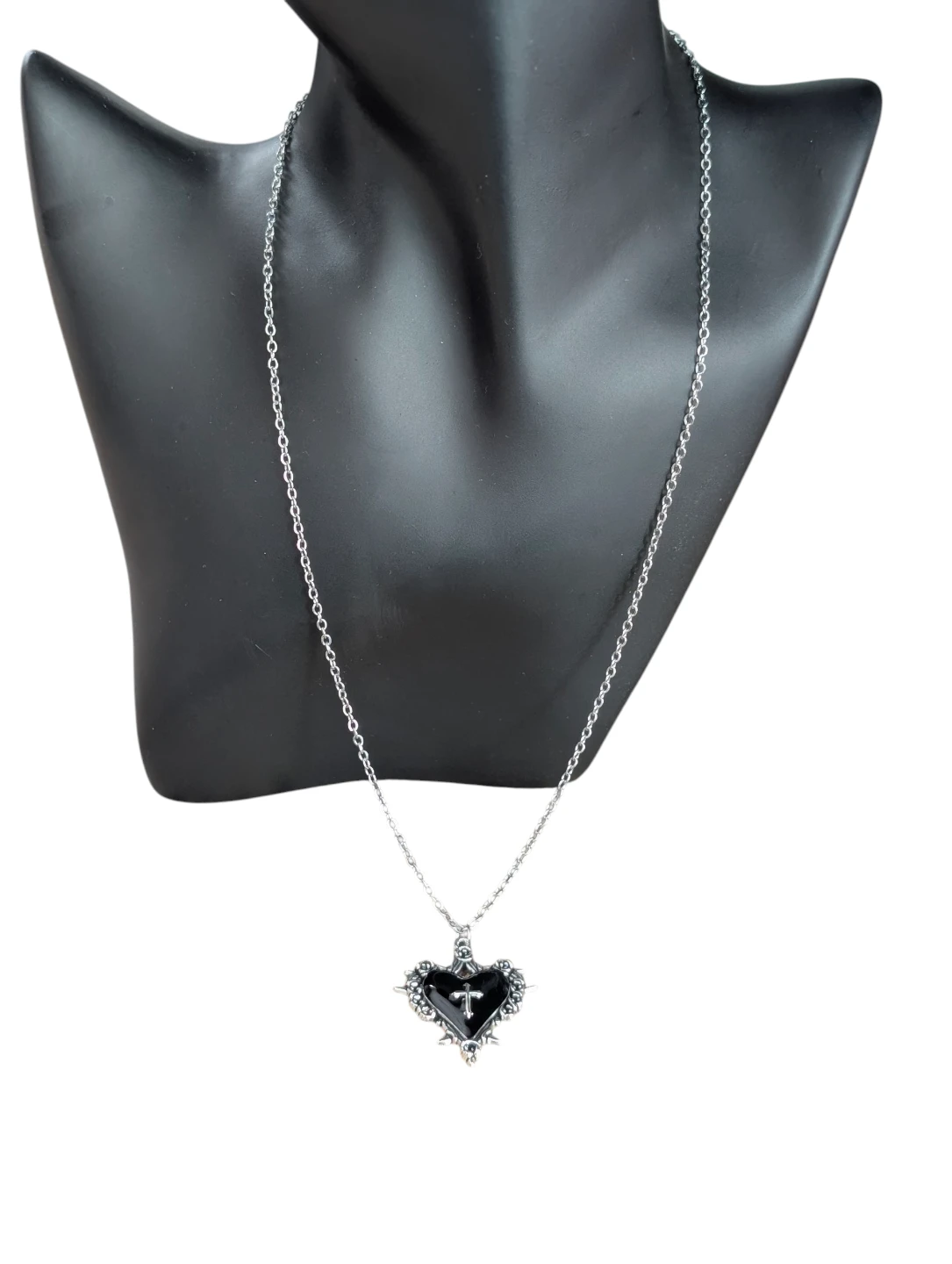 Black Heart Pendant Necklace with Cross - photo 2