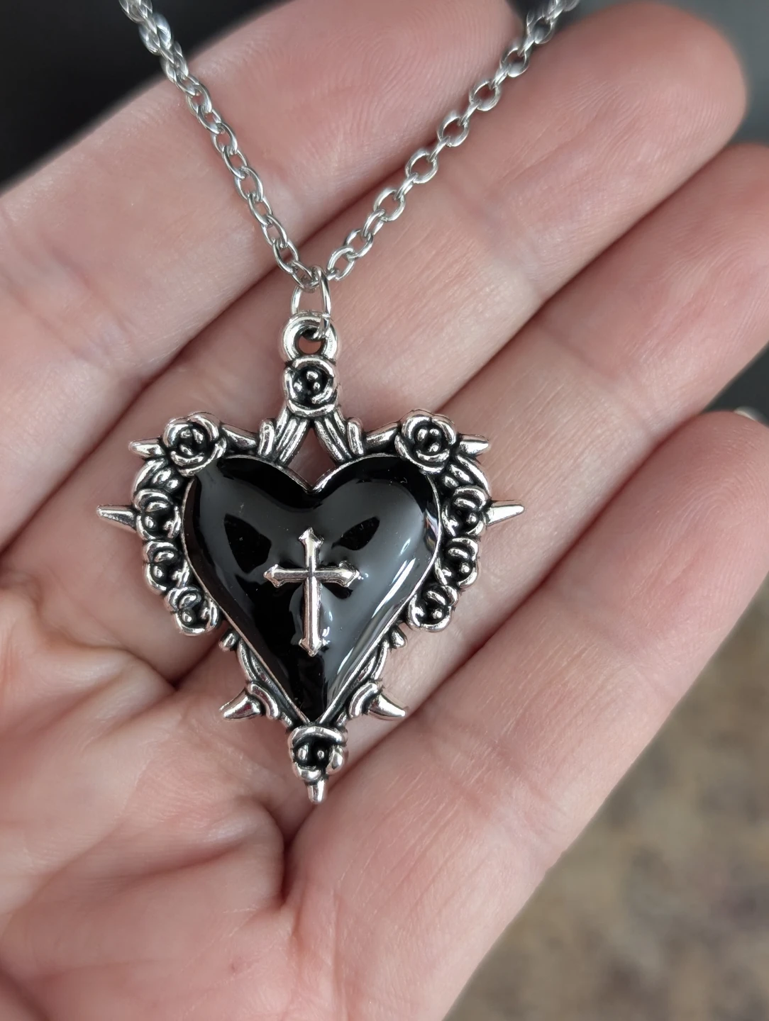 Black Heart Pendant Necklace with Cross - photo 4