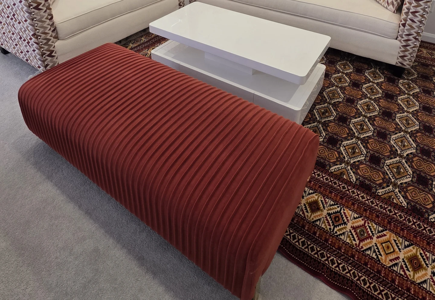 Modern Red Velvet Accent Bench