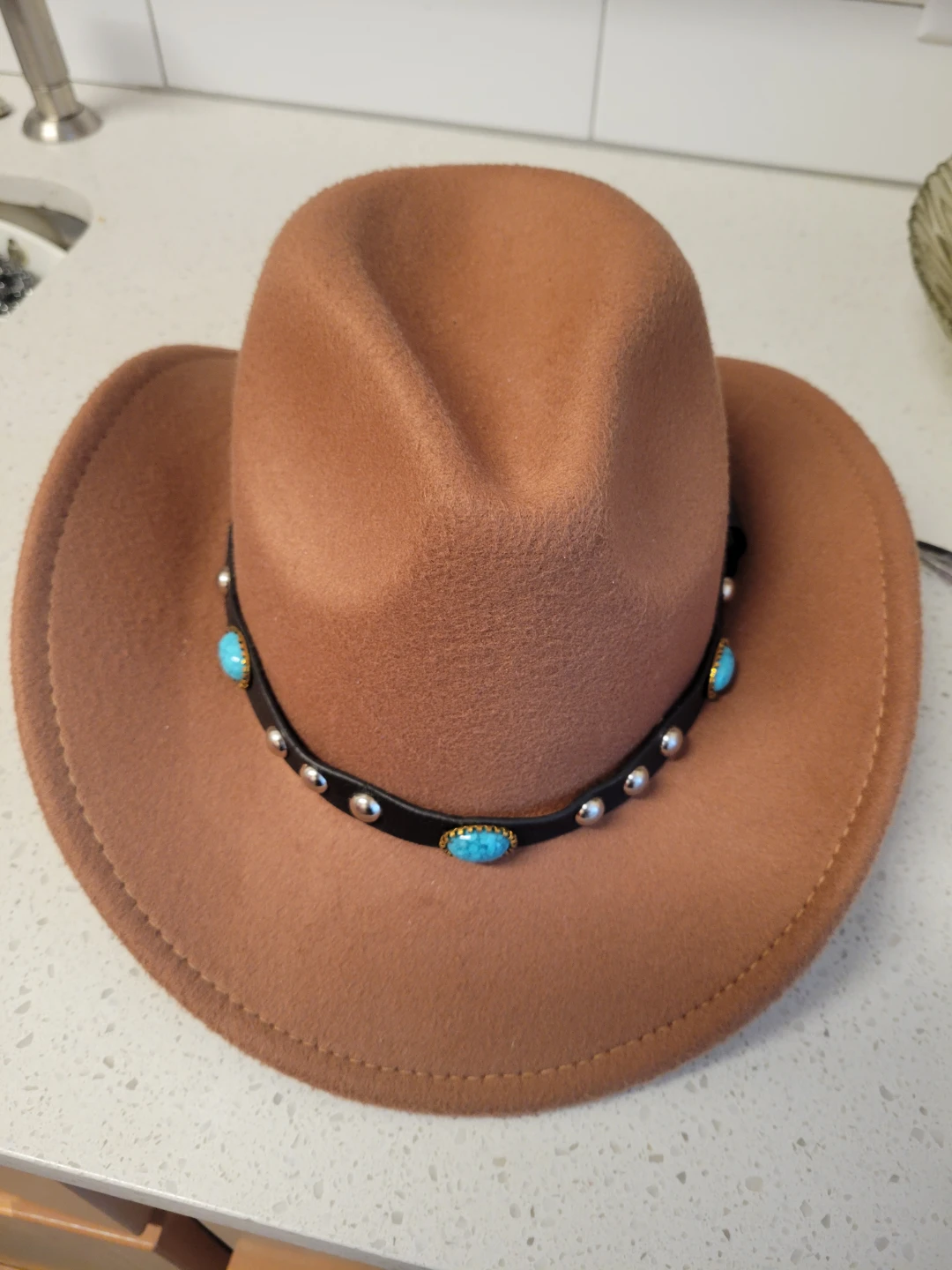 Brown Cowboy Hat with Turquoise and Studs - Size 57