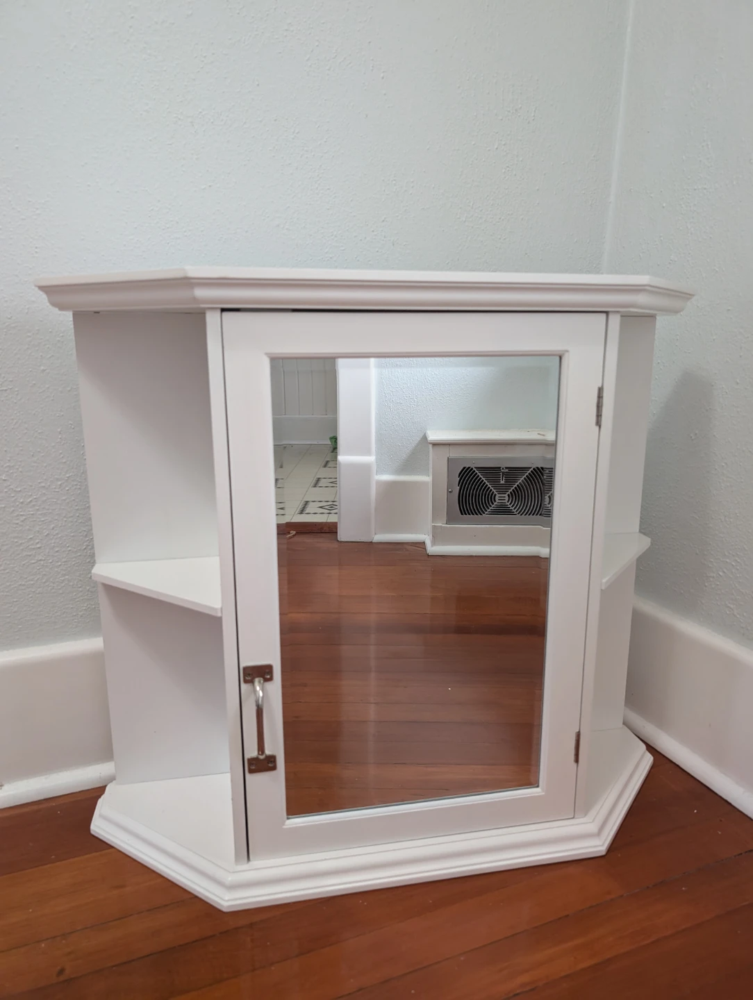 White Corner Medicine Cabinet with Mirror