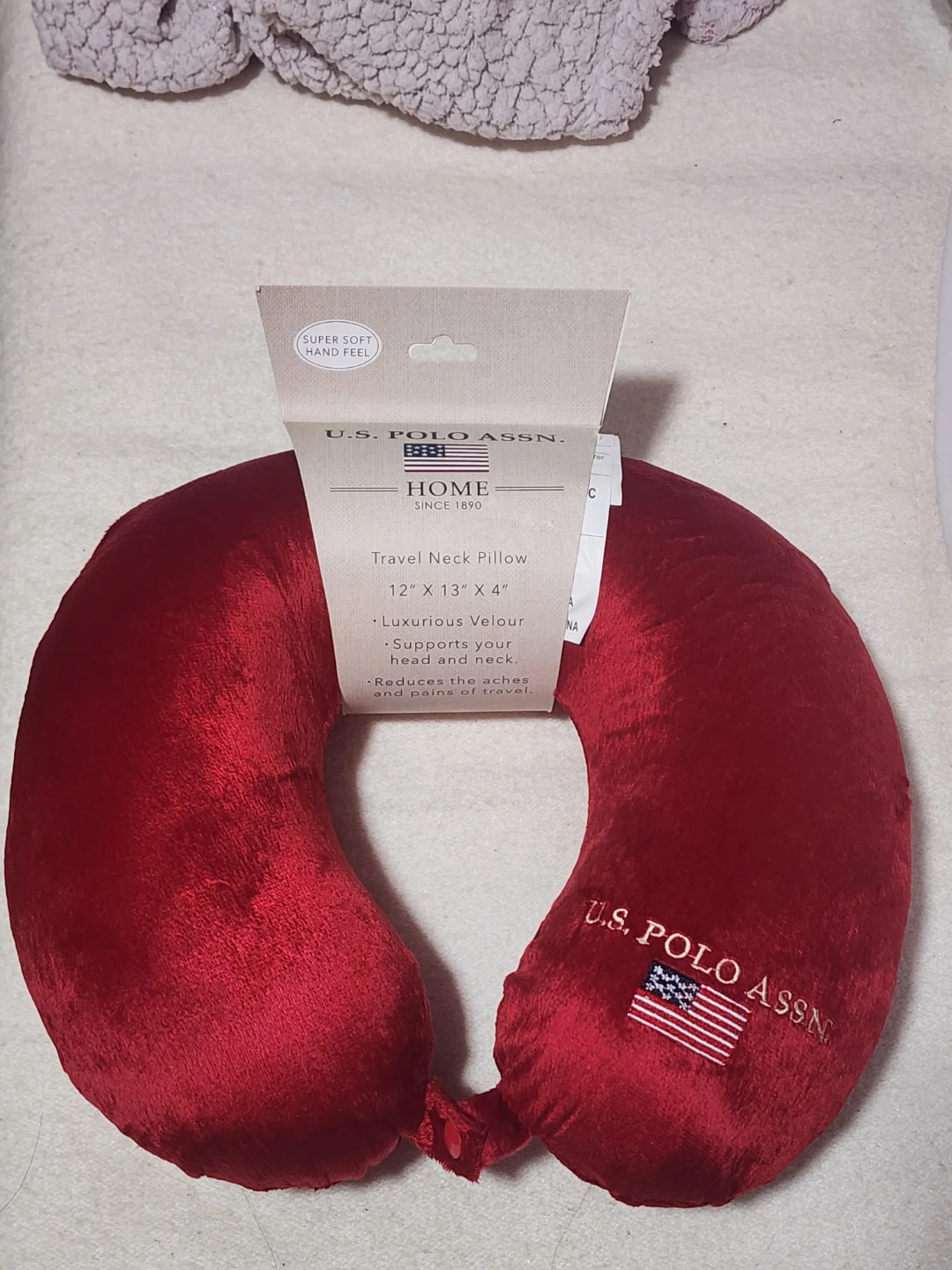 U.S. Polo Assn. Home Red Travel Neck Pillow 12" x 13" x 4"