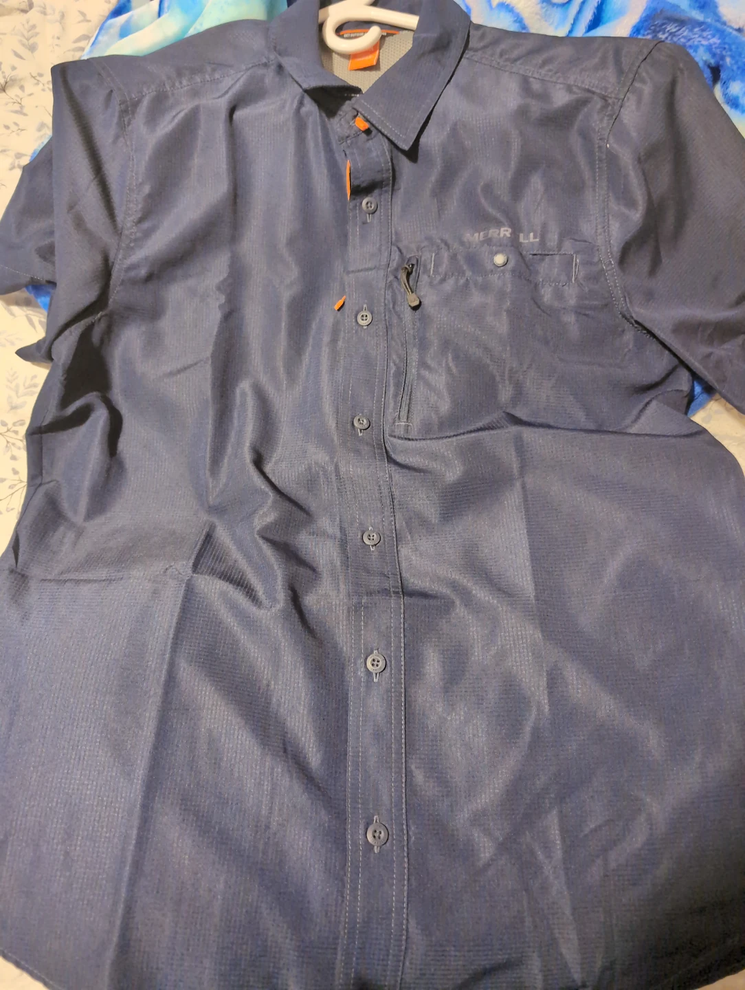 Merrell Men's Blue Short Sleeve Button-Up Shirt