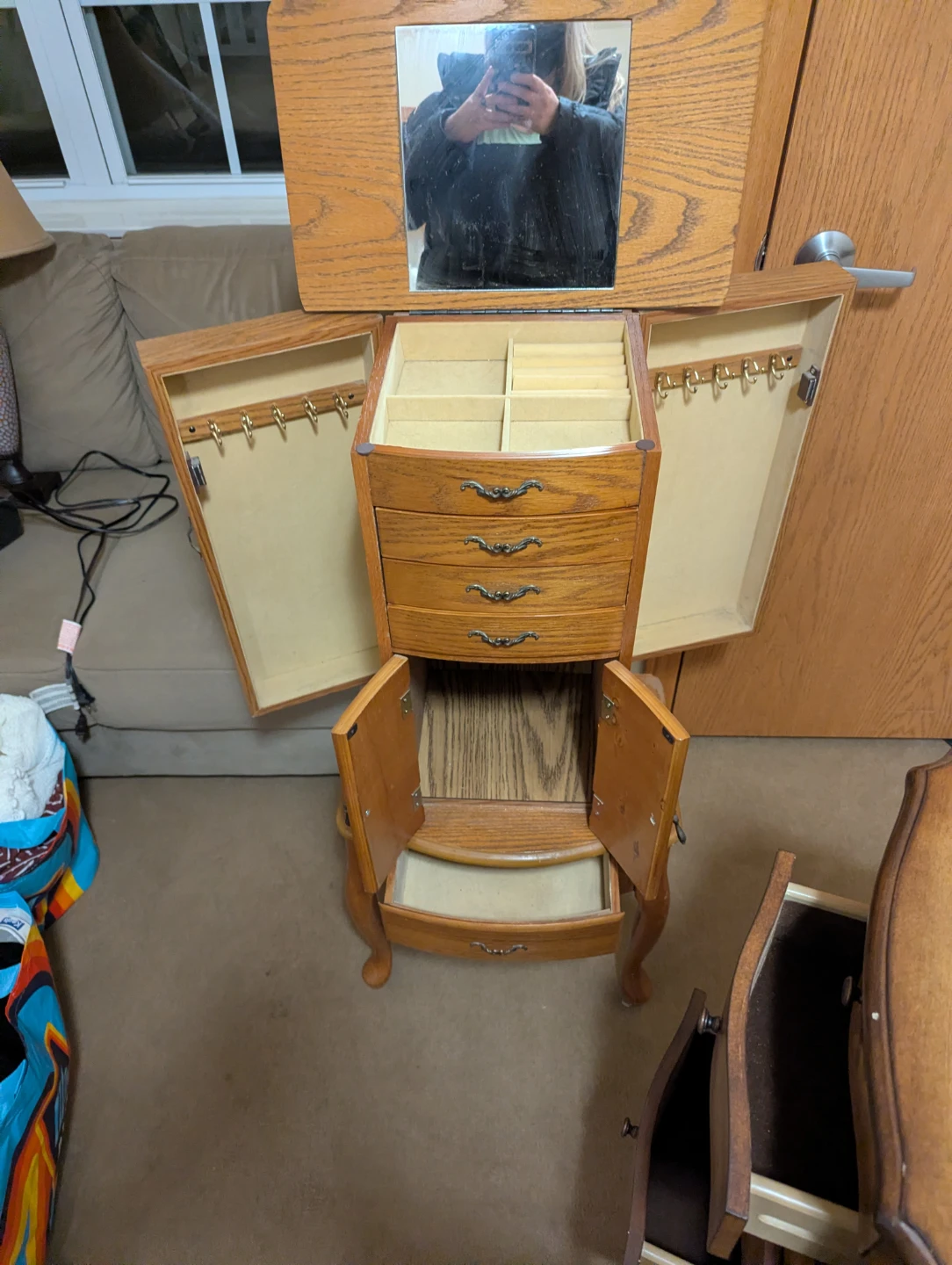 Wooden Jewelry Armoire with Mirror