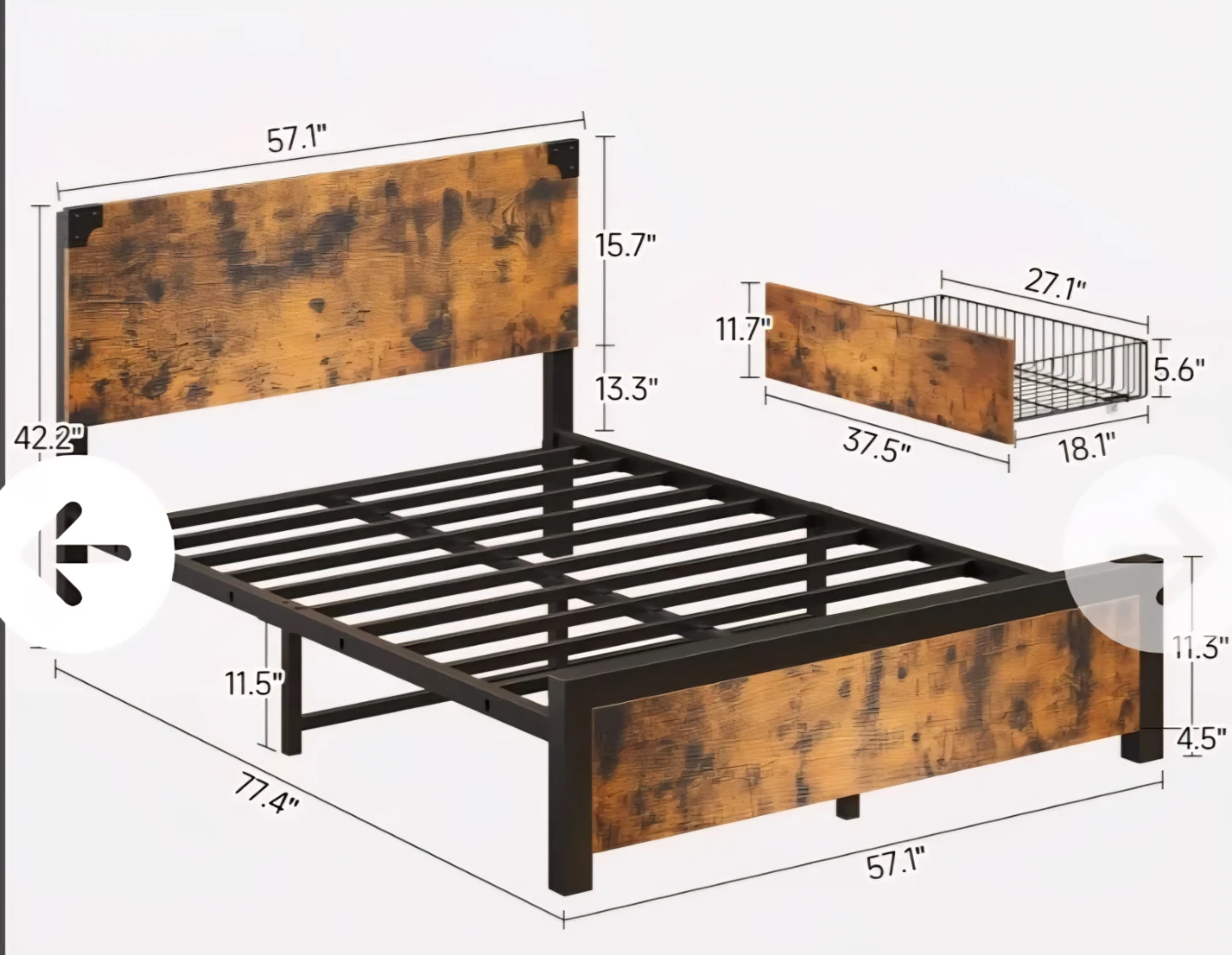 New in Box Metal Bed Frame with Headboard and Footboard