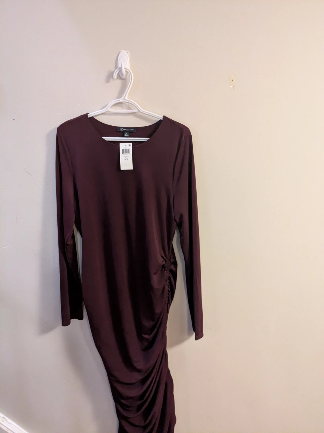 INC International Concepts Ruched Dress Burgundy XL